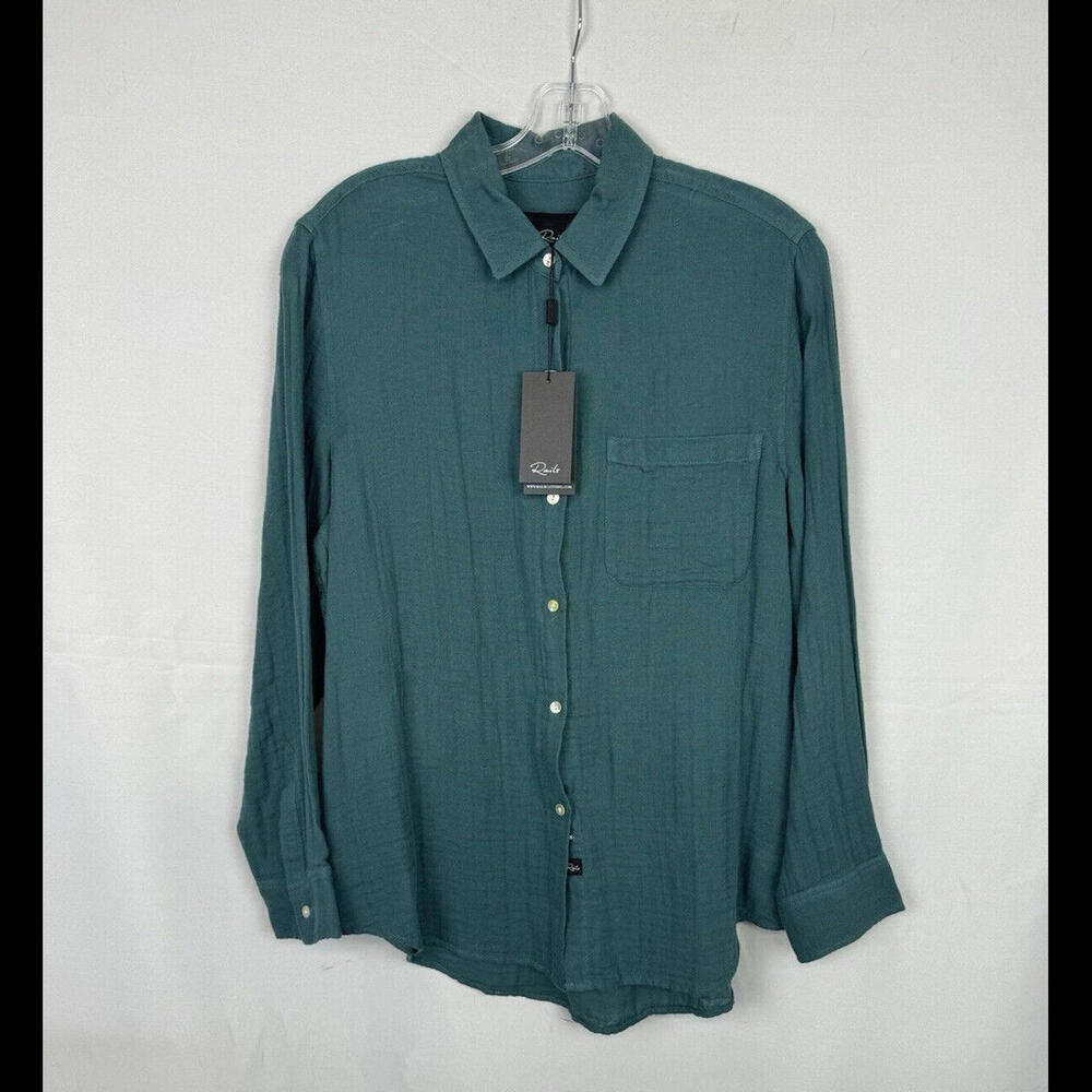 Rails Ellis Organic Cotton Gauze Button Up Shirt Green Size S